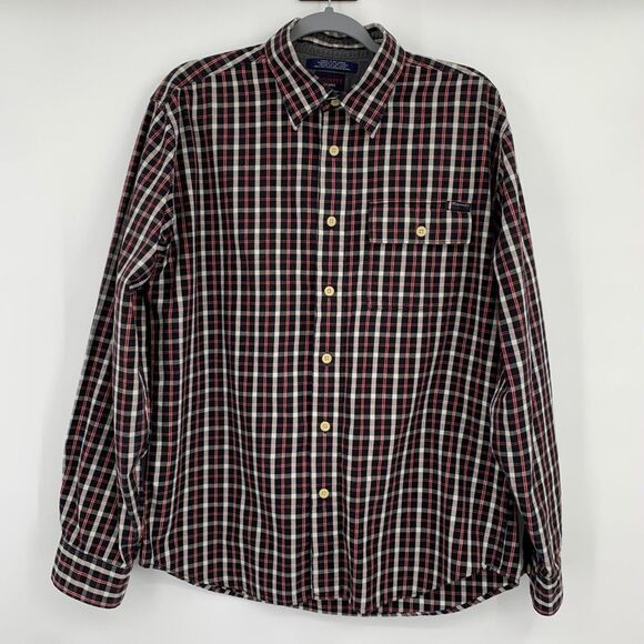 Tommy Hilfiger Red White & Black Plaid Long‎ Sleeve Button Up Size Medium Shirt - Picture 2 of 7